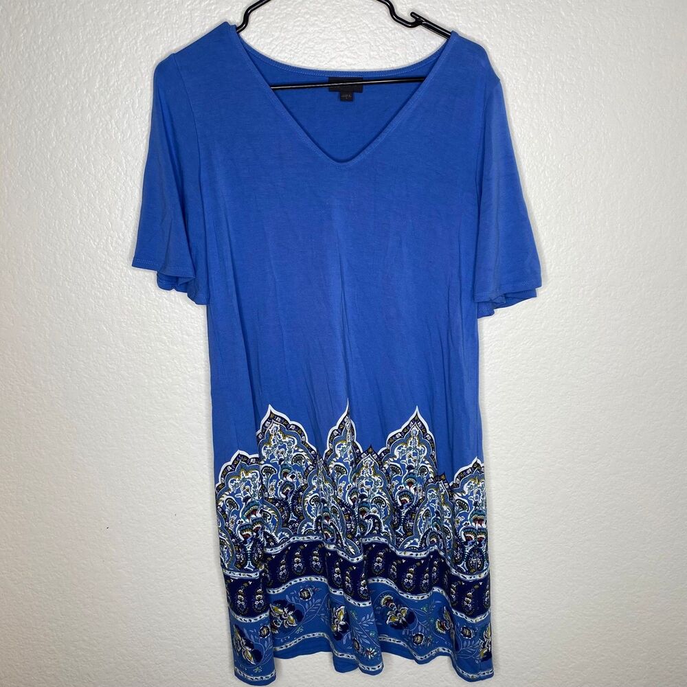 J Jill wearever collection blue short sleeve shift dress artsy stretch church S